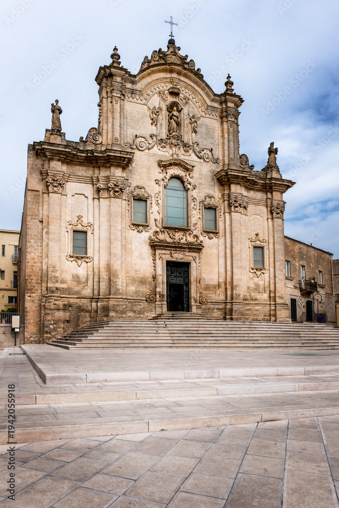 Fototapeta premium Church of Saint Francis of Assisi in Matera, Italy. Matera, Basilicata, Puglia, Italy. Church of Saint Francis of Assisi Chiesa di San Francesco d`Assisi in baroque style, in the old town of the Unes