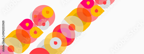 Abstract colorful overlapping circles create dynamic pattern. Bright hues suggest playful energy, modern design aesthetic.