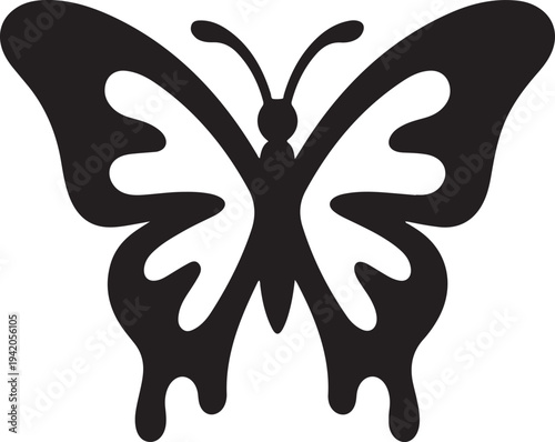 Decorative butterfly silhouette with dripping wings vector illustration insect icon isolated on white background artistic butterfly design