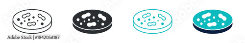 Petri dish bacteria icon set, microbiology culture plate symbol, outline and solid silhouette style. Vector illustration.