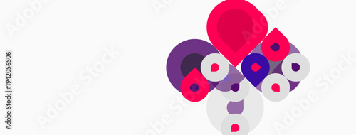 Abstract composition featuring overlapping circles, varying shades purple, pink, white. Minimalist design, clean aesthetic, modern feel.