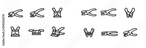 Set of staple remover icons in various angles and styles for and stationery design projects