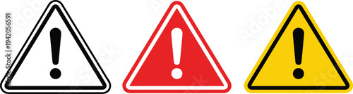 Warning signs with exclamation marks in black red and yellow