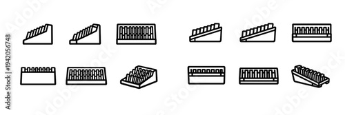 Set of laboratory test tube rack icons for medical and scientific research equipment organization on white background