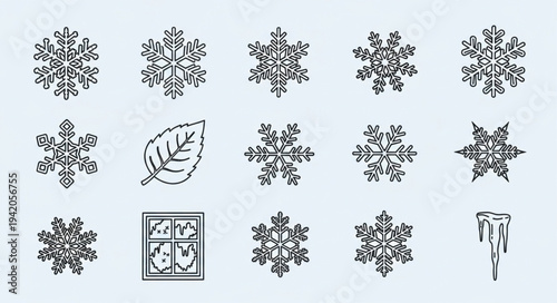 Collection of Various Snowflake and Winter Themed Icons.