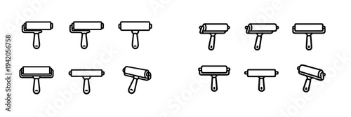 Set of paint roller icons for home renovation and wall painting design projects on white background