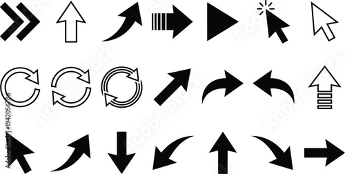 Collection of various black and white arrow icons and symbols for navigation and design