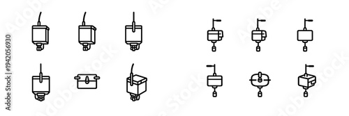 Set of fishing reel line icons for angling equipment and outdoor sports gear design isolated on white background