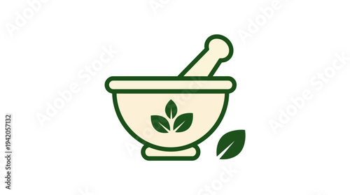 Minimalist mortar and pestle icon for herbal natural medicine