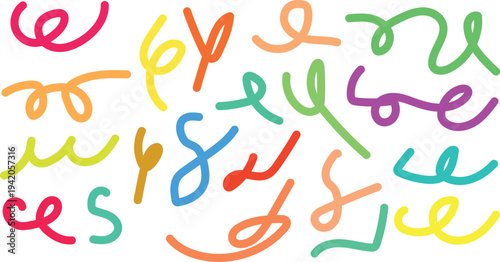 Colorful swirling letters on white background