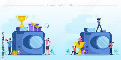 Photography Hobby Flat Vector Professional Camera Enthusiast Illustration