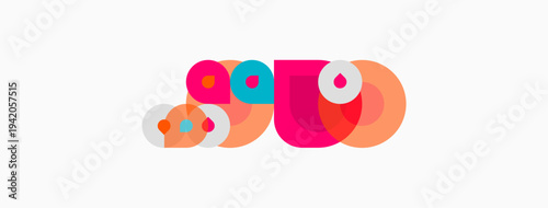 Colorful overlapping circles create abstract design. Bright hues suggest playful, modern aesthetic. Simple shapes form dynamic composition.