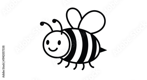 A cute cartoon bee icon flies against a white background.