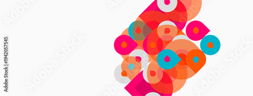 Abstract colorful circles overlap, creating dynamic composition. Bright hues contrast against white background. Modern design element.