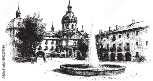 Plaza Mayor, Spain illustration on a white background. This vector illustration can be used in any size you like for advertising, logos, and other work.
