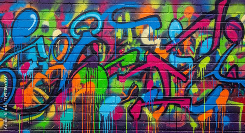 Colorful Graffiti Art on Urban Wall.