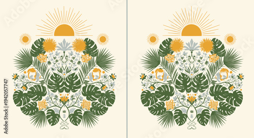 Set of 2 tropical floral illustrations vector