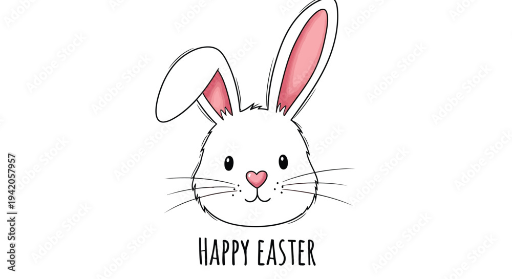 Fototapeta premium The cute bunny face illustration wishes happy Easter greetings.
