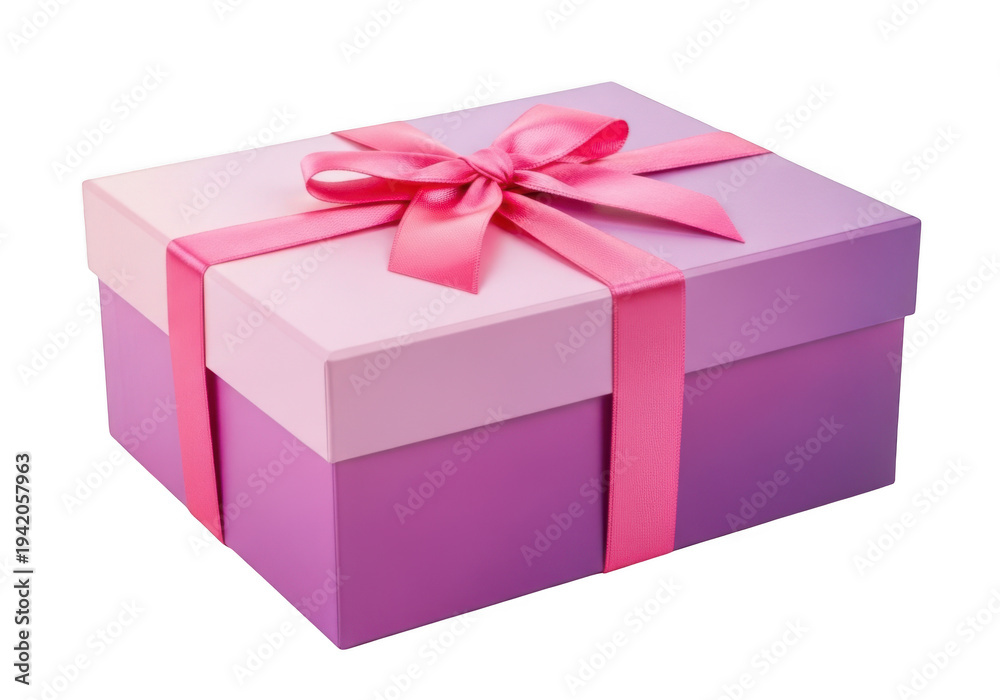 Fototapeta premium Purple gift box with pink ribbon isolated on transparent background