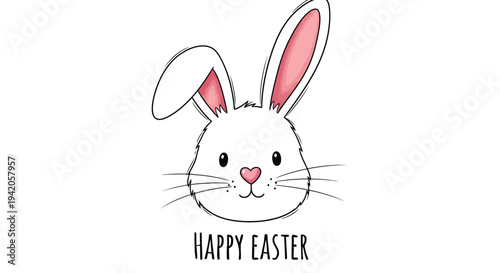 The cute bunny face illustration wishes happy Easter greetings.