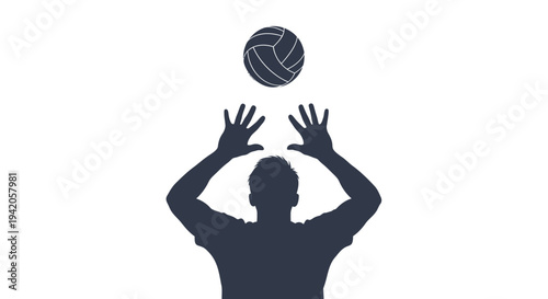 Vector silhouette of man playing volleyball