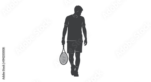 Vector silhouette of a man walking with a tennis racket