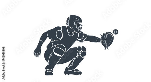 Vector illustration of baseball catcher in action