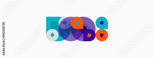 Colorful circles form abstract shapes. Design features vibrant hues, simple geometry, modern aesthetic. Clean background enhances visual impact.