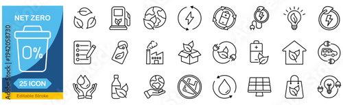 Net Zero web icons in line style.�ecology, collection. Editable stroke. Vector illustration.