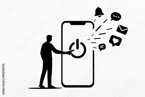 Vector illustration of man turning on phone notifications