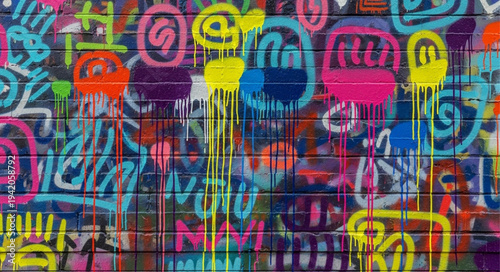 Colorful Street Art Graffiti with Abstract Characters.