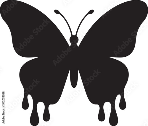 Dripping butterfly silhouette vector illustration isolated on white
