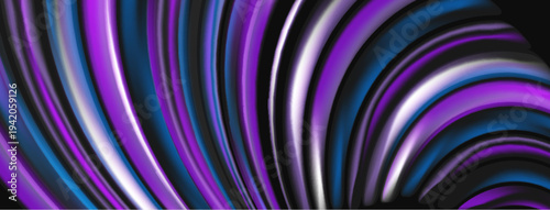 Abstract flowing ribbons, purple, blue hues. Dynamic composition, smooth gradients, modern design. Minimalist aesthetic, elegant curves.