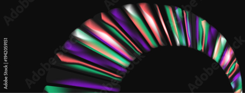Abstract iridescent arc. Vibrant colors blend, creating futuristic visual effect. Smooth gradients, dark background enhances luminosity.
