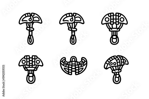 Collection of spring loaded camming device icons for rock climbing and mountaineering gear representation