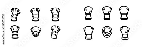 Collection of minimalist shaving brush line icons for professional barber shop branding and male grooming products