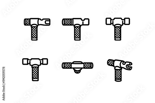 Set of skateboard multi tool icons with T-shape design for maintenance and repair of longboards and skateboards on white background