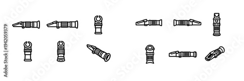 Set of refractometer icons for measuring liquid concentration and refractive index in laboratory or industrial settings