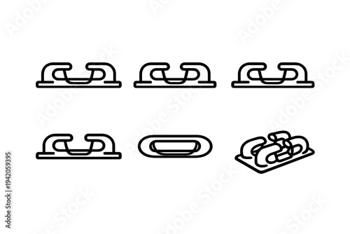 Marine boat mooring cleat icons set from different angles for nautical and maritime design projects