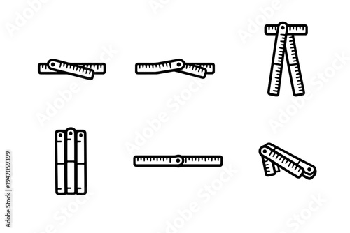 Set of folding ruler icons in different positions for measurement and construction projects on white background