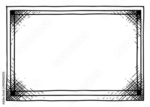 Elegant hand drawn rectangular frame with vintage crosshatch border shading