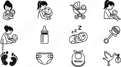 Motherhood and mothers day symbols and icons
