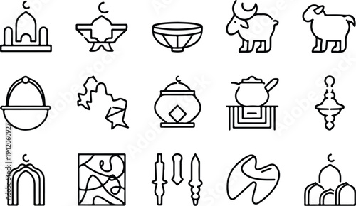 Set of 16 Ramadan icons vector, Islamic symbols
