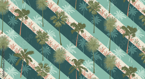 Vector tropical palm tree diagonal striped pattern