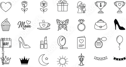 Mother's day icons and symbols for greeting cards and gifts