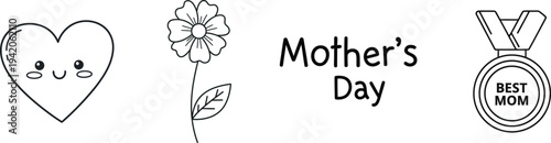 Happy mother's day greeting with heart flower and best mom badge