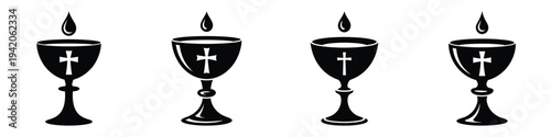 Easter Chalice Vector Set with Cross and Holy Drop – Christian Communion Cup Silhouette, Religious Symbol of Faith, Salvation, and Worship for Easter Celebration and Church Design