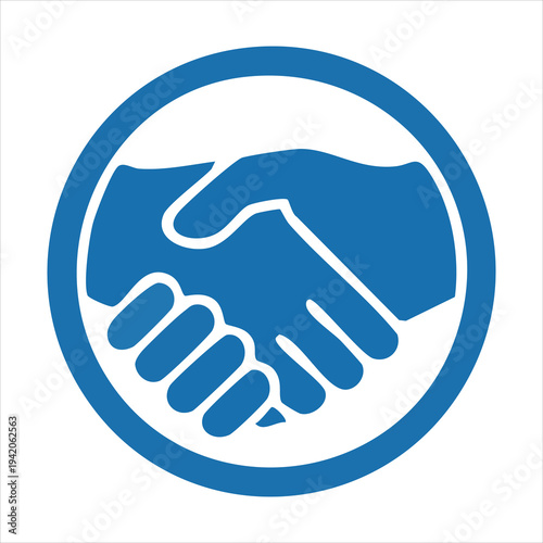 Two hands in handshake gesture surrounded by a circular border design symbolizing agreement