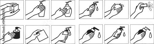 Hand washing steps with soap and hand sanitizer