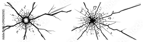 Broken glass cracks and shattered surface effect with sharp impact lines in minimalist style